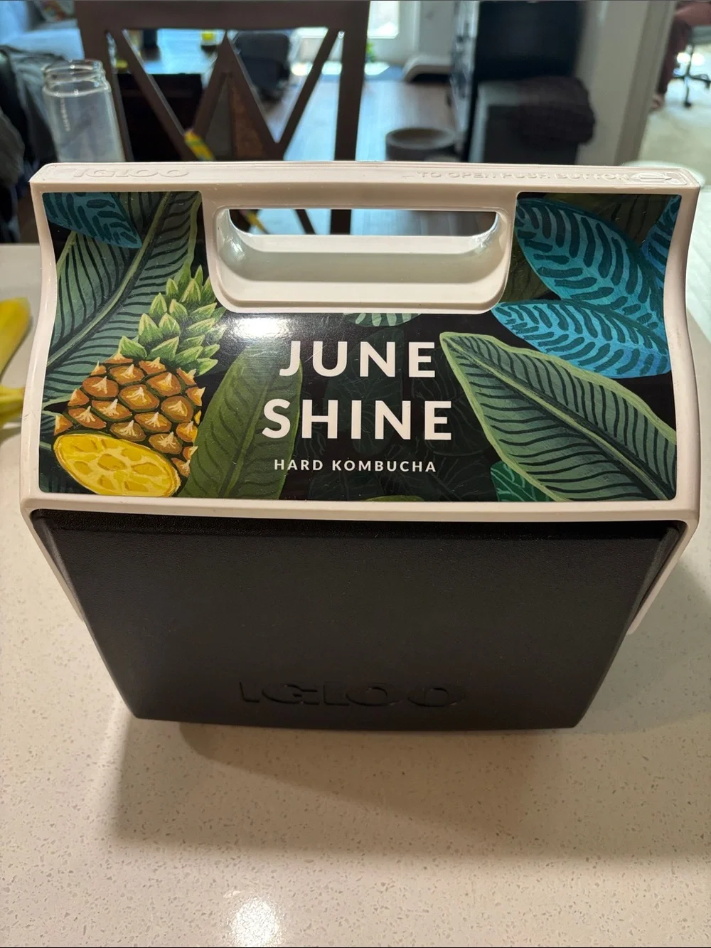 Igloo Black Cooler with Tropical Pineapple Artwork
